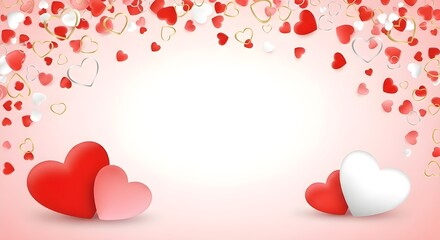 Valentines Day Background with Scattered Red and Pink Glitter Hearts