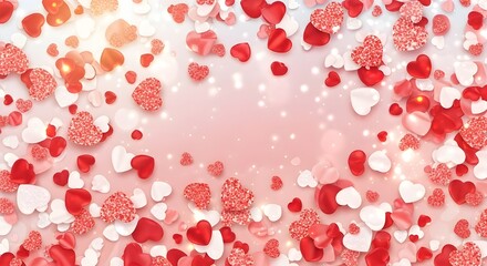 Romantic Heart Frame Background with 3D Red and White Hearts