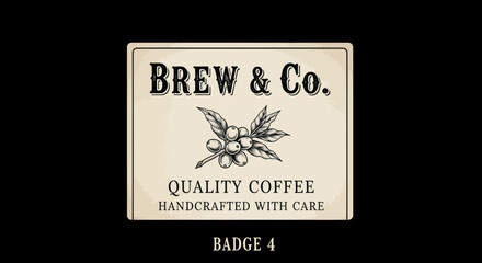 Vintage Coffee Badge with Coffee Beans and Leaves, Quality Coffee Handcrafted