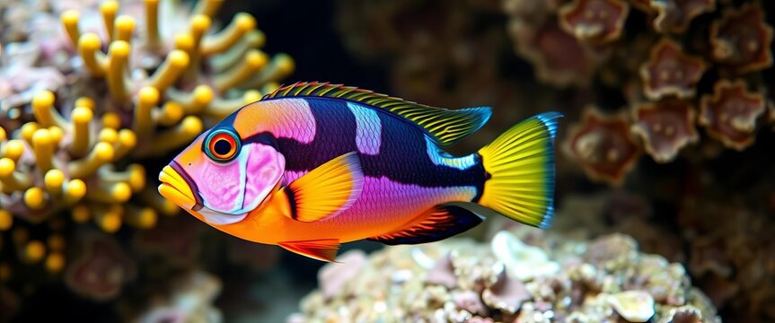 Bold ballan wrasse with distinctive markings displays vibrant colors in its natural marine habitat, fish,  fish species