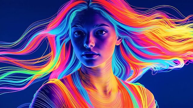 Portrait of woman with colorful flowing hair