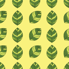 Green leaf pattern on pale yellow background Keywords: leaf, leaves, pattern, seamless