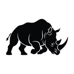 Fototapeta premium Silhouette of a powerful rhinoceros with a large horn.
