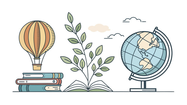 Vibrant illustration of education and exploration with globe and books