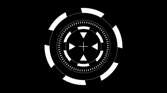 HUD circle target on black background for gaming, technology, targeting, sniper, hightech, aiming, accuracy, precision, strategy concepts.