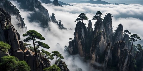 Misty karst forest panorama