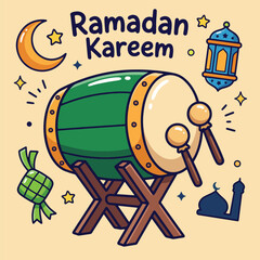 Ramadan in Hand Drawn Doodle Flat Style