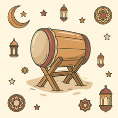 Ramadan in Hand Drawn Doodle Flat Style