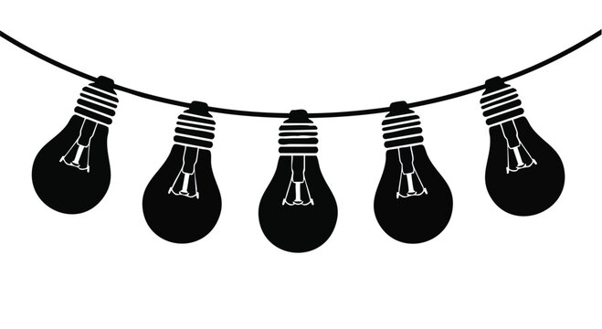 String of black incandescent light bulbs on a wire.