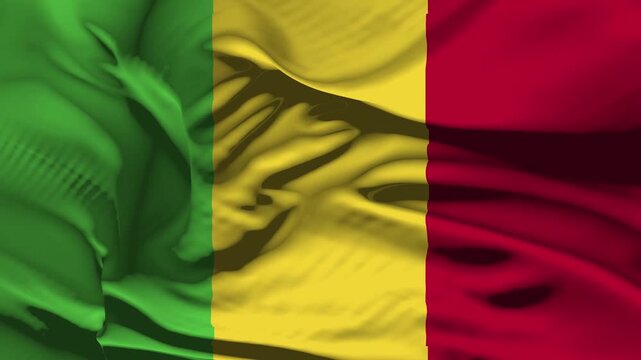 Closeup Mali Flag Wave Loop waving in wind Realistic Mali Flag background