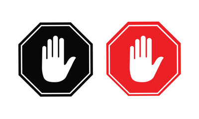 Fototapeta premium Red stop hand block octagon sign or Adblock or do not enter or forbidden icon. vector png illustration. vector illustration eps