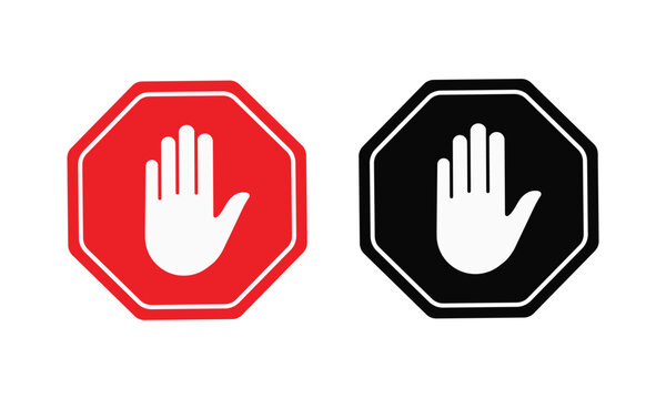 Red stop hand block octagon sign PNG isolated, adblock do not enter forbidden icon vector illustration EPS