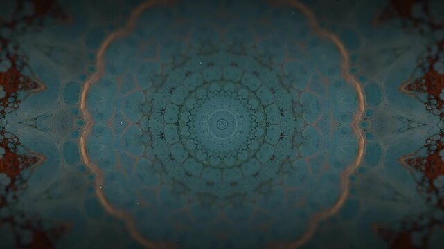 An abstract kaleidoscopic mosaic creating a symmetrical mandala pattern