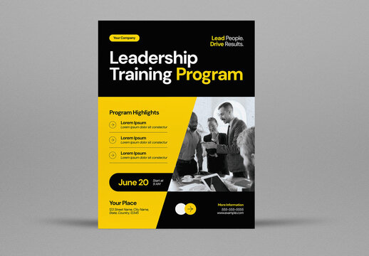 Yellow Geometric Leadership Training Program Flyer Set
