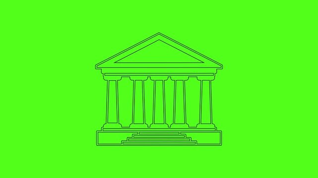 Minimal Line Government Building Icon Animation on Green Background
