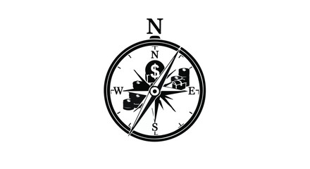 Vintage style compass with floral design on white background