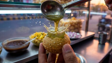 Obraz premium Pani Puri Splash Moment With Spiced Water