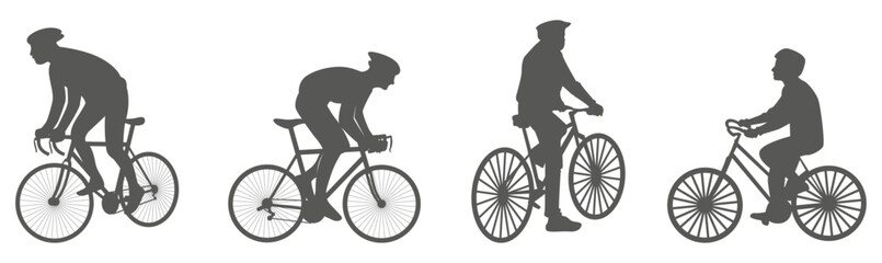 Naklejka premium Cyclist silhouettes riding road bikes in dynamic action poses
