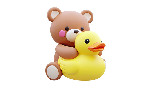 Cute 3D Render of a Bear Hugging a Rubber Duck