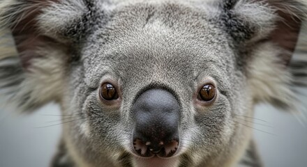 Obraz premium A close-up of a koala's face with large eyes and ears, showcasing its furry texture and gentle expression in a wildlife setting