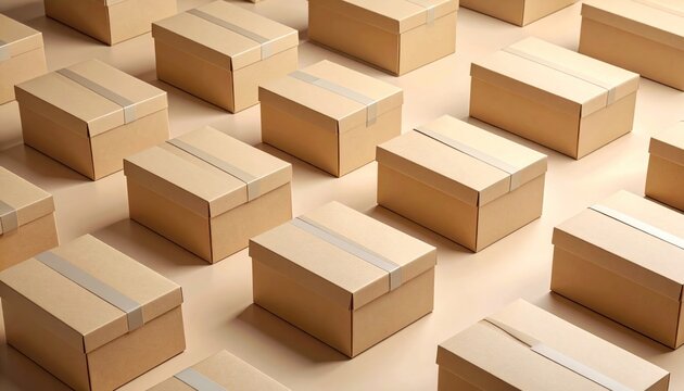 Beige boxes with lids and tape from above