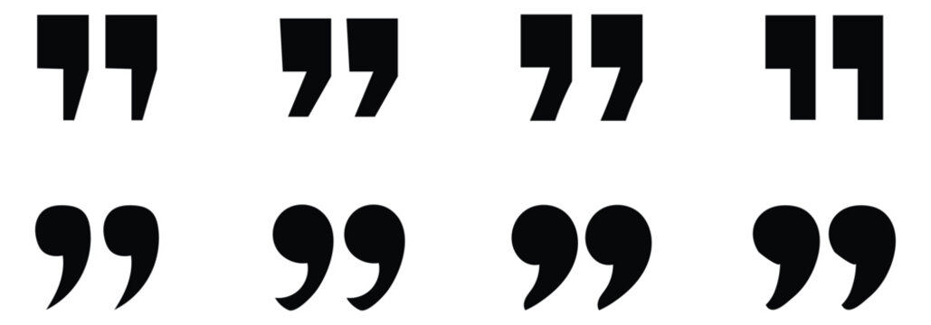 Stylish quotation mark icon set. Vector black quote mark isolated on a white background.