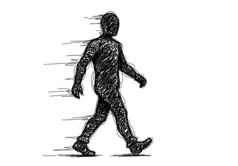 Sketch of a person walking with motion blur effect.