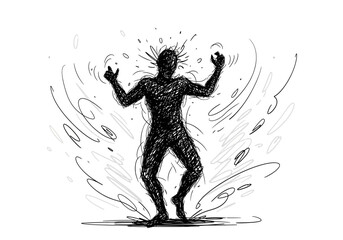 Silhouette of a person in distress with arms raised.