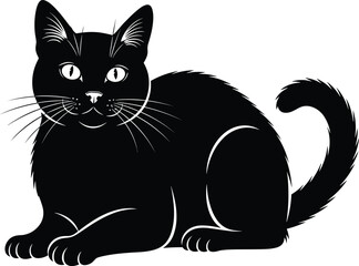 Obraz premium Black cat silhouette collection, featuring sitting and lying poses, isolated on white background, perfect for pet shop, Halloween, and animal designs