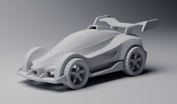 Monochromatic 3D Render of a Futuristic Race Car Model