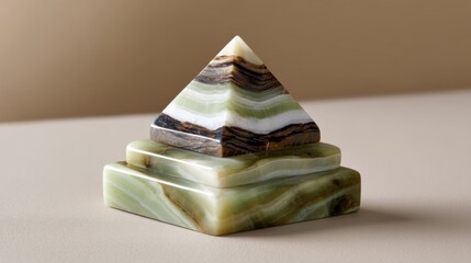 Elegant small souvenir pyramid made of green onyx, displayed on clean neutral background for online store presentation 