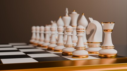 Elegant White and Gold Chess Pieces on a Board 3d Render image © Muhammad Usama