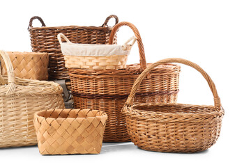 Obraz premium Different wicker baskets isolated on white background