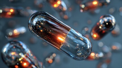 High Fidelity 3D Render of Biotech Capsules with Active Ingredients