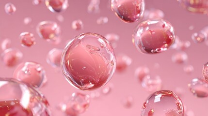 3D Molecular Structure with Floating Bubbles and Pink Background