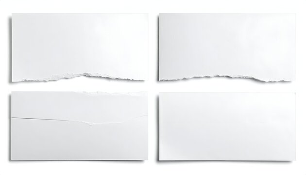 Four plain white paper pieces, two with torn edges, against a white background
