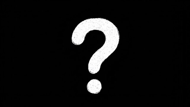 A large white question mark centered on a black background is questioned from a straightforward viewpoint as a graphic element.