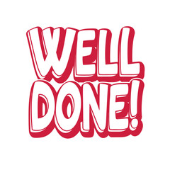 Bold red well done text with white outline on white background