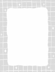 Obraz premium Cute blank empty watercolor hand drawn gray grey pastel checkered grid photo border frame with white striped space for text crayon doodle kids watercolor illustration background