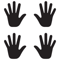 Fototapeta premium Four Black Hand Silhouettes on White Background Keywords: hand, hands, silhouette, open, palm