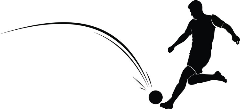 Silhouette of a soccer player kicking a ball with motion lines