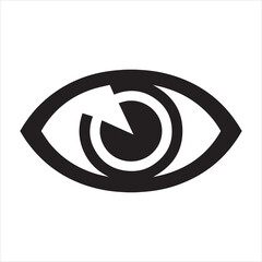 Minimalist black and white eye logo design with spiral iris vector illustration for branding and vision concepts