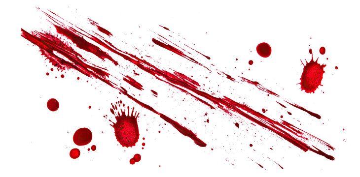 Realistic blood swipe with drops isolated on transparent cutout background