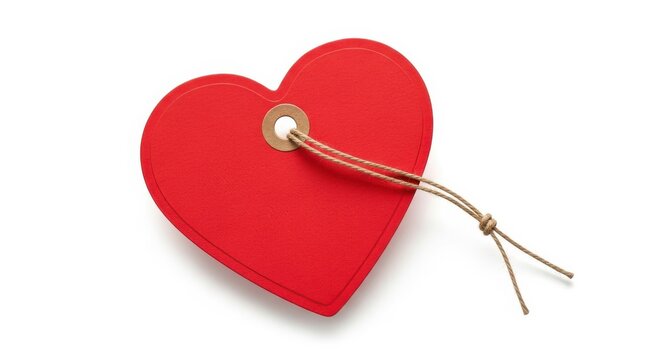 Etiqueta de regalo roja en forma de coraz&oacute;n, tarjeta de amor con cordel de yute, s&iacute;mbolo rom&aacute;ntico para San Valent&iacute;n y celebraciones de amor
