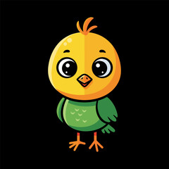 Obraz premium Adorable cartoon chick with vibrant yellow and green feathers