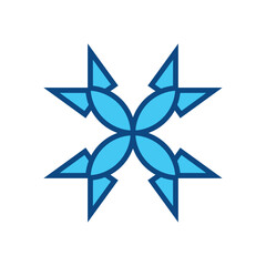 Blue Geometric Star Pattern Logo With Interlocking Petals and Sharp Points