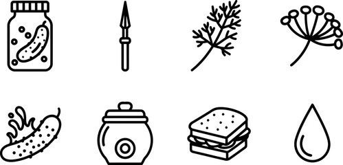 Pickle Time Week food icons collection: jar, dill, sandwich