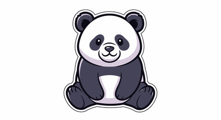 Obraz premium Cute cartoon panda bear vector illustration with glossy black and white fur, sitting upright and smiling, isolated on a transparent background.