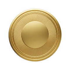 Golden coin with sunburst design and decorative border isolated on transparent background
