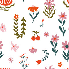 Folk Art Floral Frames and Decorative Botanical Elements